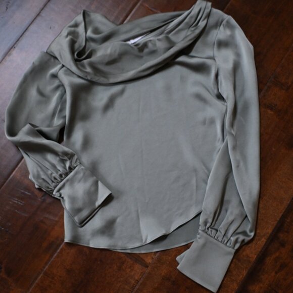 Jonathan Simkhai Off the Shoulder Alice Silk Blouse in Light Green, Size XS - Picture 3 of 6